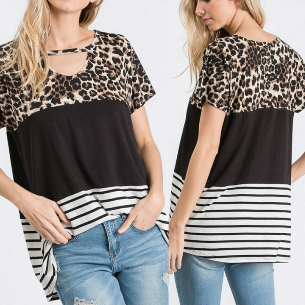 Leopard Colorblock Top